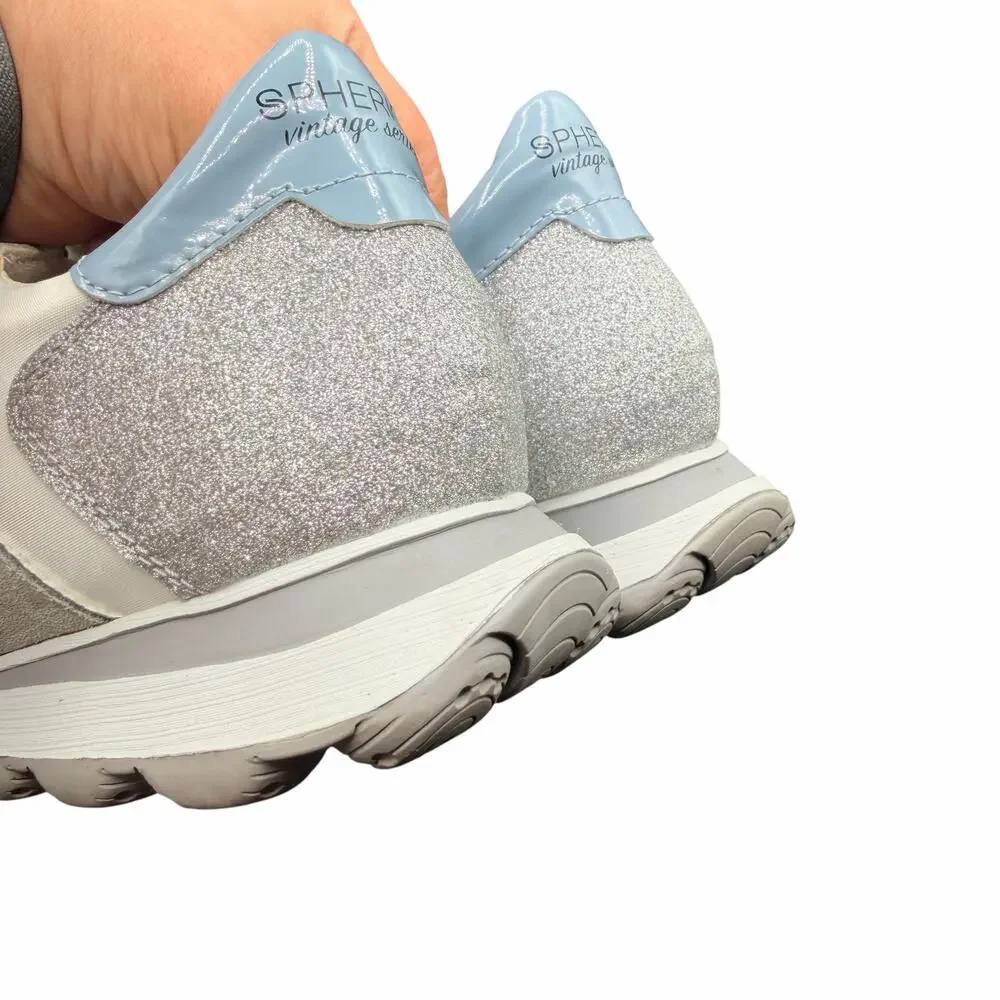 Geox D Spherica VSeries Sneakers White Grey Silver US 10 glitter heel